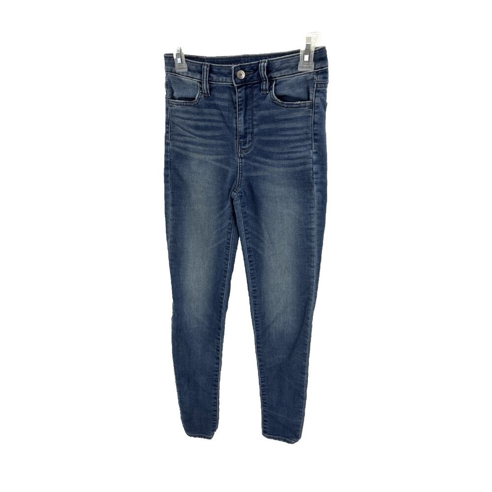 American Eagle Womens 0 Long High Rise Jegging Skinny Jeans Medium Wash Stretch